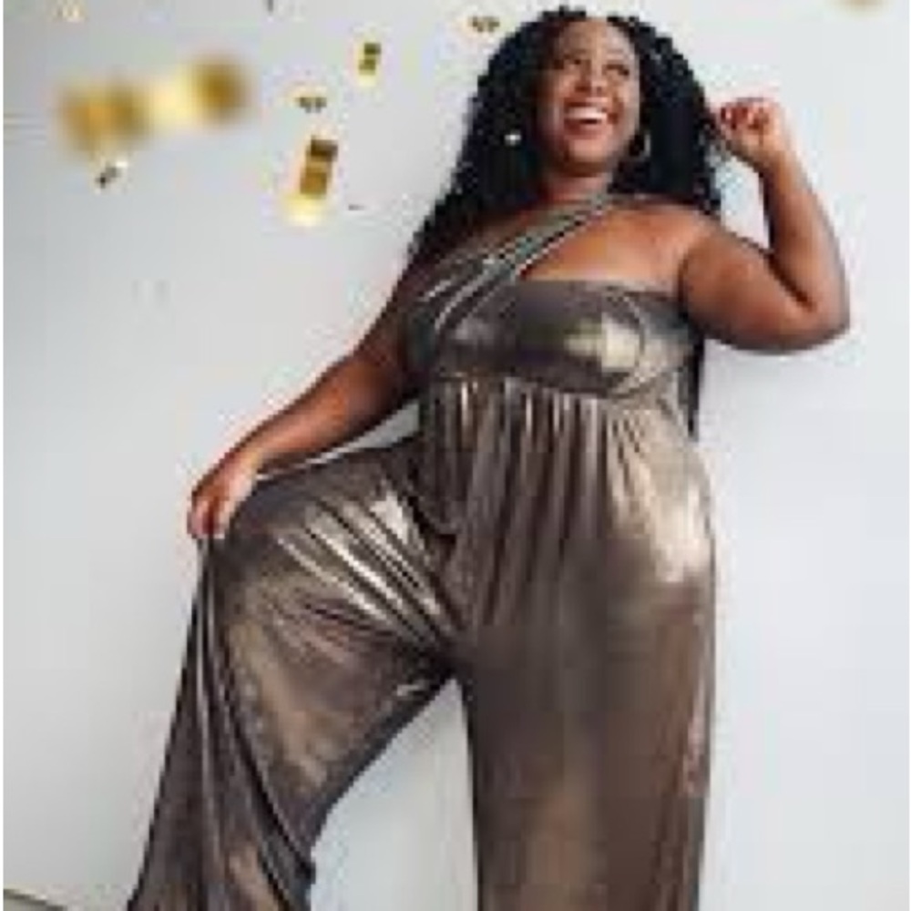 SMASH+TESS DOUBLE-TAKE WIDE LEG JUMPSUIT IN GOLD METALIC